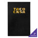 A black H. Risch Inc. Oakmont hardback menu board with gold text on it.