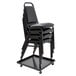 a stack of black chairs