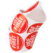 a roll of red and white labels