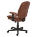 A OIF brown leather office chair with black wheels.