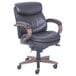 A brown leather La-Z-Boy office chair with wooden legs.