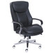 A La-Z-Boy black leather office chair with chrome base and wheels.