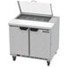 A Beverage-Air stainless steel refrigerated sandwich prep table with two doors.