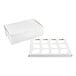 A white cupcake or muffin box with a reversible insert featuring 12 slots for holding baked goods.