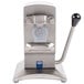 An Edlund 270 heavy-duty electric can opener with a stainless steel finish and a close-up of a lock.