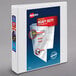 A white Avery heavy-duty binder with a picture of a transparent cover on a white background.