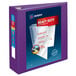 A purple Avery heavy-duty view binder with a label on the box.
