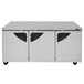 A white Turbo Air Super Deluxe undercounter refrigerator with black handles.