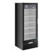 A black Beverage-Air refrigerated merchandiser with glass doors and shelves.