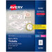 A package of Avery matte white raffle tickets with tear-away stubs.