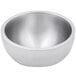 An American Metalcraft stainless steel bowl with double walls and an angled design.