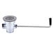 A T&S stainless steel twist waste valve with a metal handle.