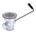 A T&S stainless steel twist waste valve with a handle for a sink opening.