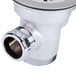 A close-up of a T&S stainless steel twist waste valve with a round opening.