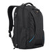 A black Case Logic laptop backpack with a zipper and blue trim.