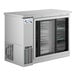 An Avantco stainless steel back bar refrigerator with glass doors.