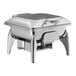 An Acopa stainless steel chafer with a glass lid on a stand.