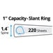 A diagram showing the capacity of Avery Chartreuse Durable View Binder with 1" Slant Rings.