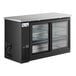An Avantco black counter height back bar refrigerator with glass doors.