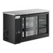 An Avantco black counter height back bar refrigerator with glass doors and two shelves.