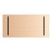 A Lancaster Table & Seating solid wood table top with a wood surface and black handles.