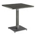 A Lancaster Table & Seating square table with a metal base and a gray top.