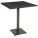 A square black Lancaster Table & Seating bar table with a metal base.