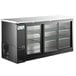 An Avantco black back bar refrigerator with glass doors.