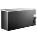 A black Avantco back bar refrigerator with a silver top and LED lighting.