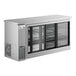 An Avantco stainless steel back bar refrigerator with glass doors.