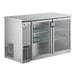 An Avantco stainless steel back bar refrigerator with glass doors.