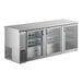 An Avantco stainless steel back bar refrigerator with glass doors.