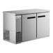 An Avantco stainless steel back bar refrigerator with two solid doors.