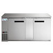 An Avantco stainless steel back bar refrigerator with two solid doors.