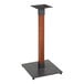 A metal Lancaster Table & Seating bar height table base with a wood pole and a metal base with a rustic mahogany finish.