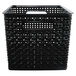 A black plastic weave bin with handles.