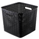 An Advantus black plastic weave bin with handles.