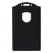 A black plastic Advantus vertical ID card holder with a hole in the middle.