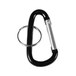 A black aluminum carabiner with a key ring attached.