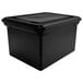 An Advantus black plastic file storage bin with a lid.