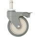 A grey MetroMax iQ swivel stem caster with a white wheel.