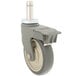 A grey MetroMax iQ swivel stem caster with a white wheel and metal post.