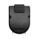 A close-up of a black plastic Advantus fabric panel wall clip.