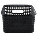 A black plastic Advantus weave bin with handles.