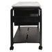 A black plastic folding mobile file cart with wheels.