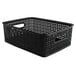 A package of 2 black plastic weave bins with handles.