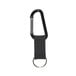 A black aluminum carabiner with a metal split key ring on it.