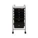 A smoke gray portable drawer organizer with six drawers on wheels.