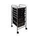 A smoke gray portable rolling cart with six drawers.