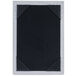 A black rectangular Menu Solutions Alumitique table tent frame with white corners.